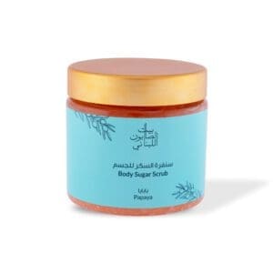 Front shot of naturally luxurious fragrant skincare Papaya Body Sugar Scrub by House of Soap