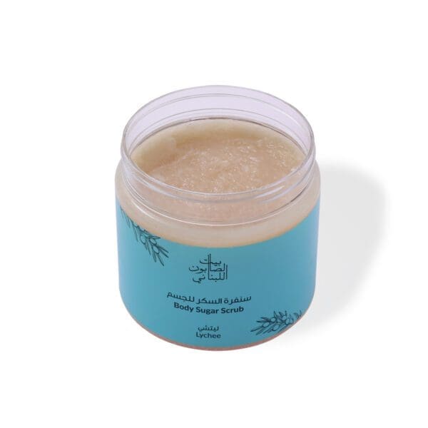 Open shot of naturally luxurious fragrant skincare Lychee Body Sugar Scrub by House of Soap