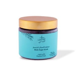 Front shot of naturally luxurious fragrant skincare Passion Fruit Body Sugar Scrub by House of Soap