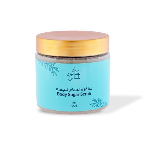 Front shot of naturally luxurious fragrant skincare Oud Body Sugar Scrub by House of Soap