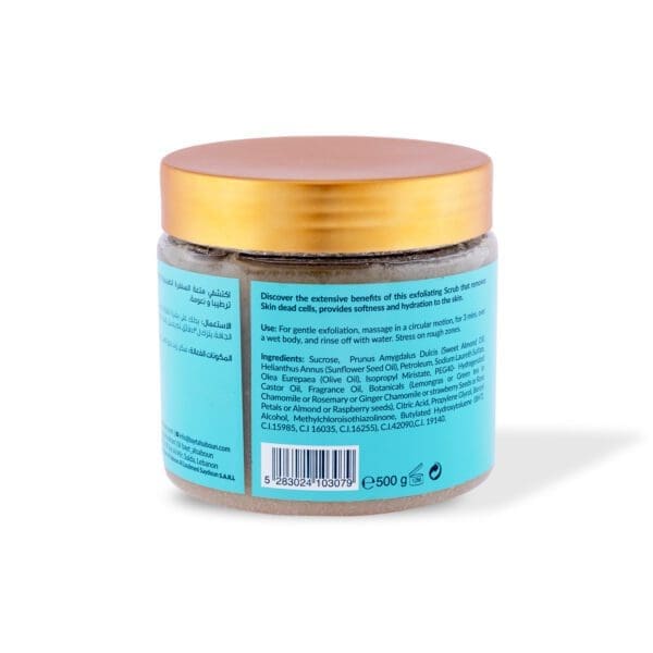 Back shot of naturally luxurious fragrant skincare Oud Body Sugar Scrub by House of Soap