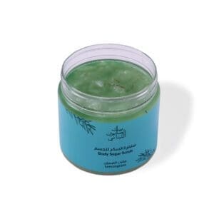 Open shot of naturally luxurious fragrant skincare Lemongrass Body Sugar Scrub by House of Soap