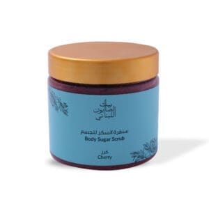 Front shot of naturally luxurious skincare Cherry Body Sugar Scrub by House of Soap