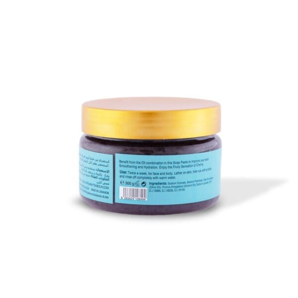 Back of naturally luxurious, fragrant and handmade skincare Cherry Soap Paste by House of Soap