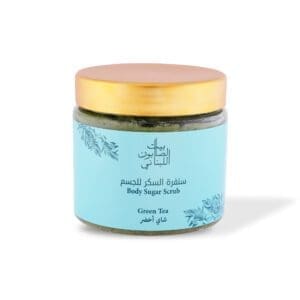 Front shot of naturally luxurious fragrant skincare Green Tea Body Sugar Scrub by House of Soap