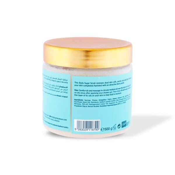 Back shot of naturally luxurious skincare Berry Body Sugar Scrub by House of Soap