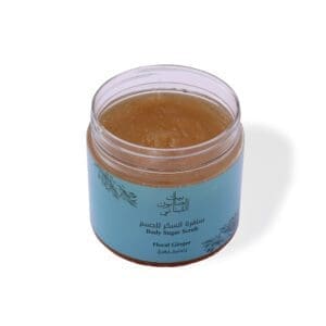 Open shot of naturally luxurious and fragrant skincare Floral Ginger Body Sugar Scrub by House of Soap