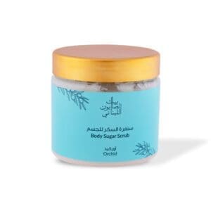 Front shot of naturally luxurious fragrant skincare Orchid Body Sugar Scrub by House of Soap
