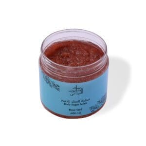 Open shot of naturally luxurious fragrant skincare Rose Taif Body Sugar Scrub by House of Soap
