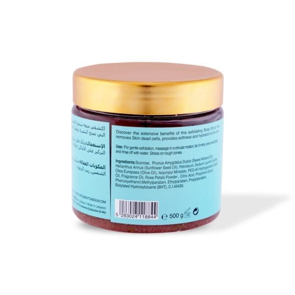 Back shot of naturally luxurious fragrant skincare Rose Taif Body Sugar Scrub by House of Soap