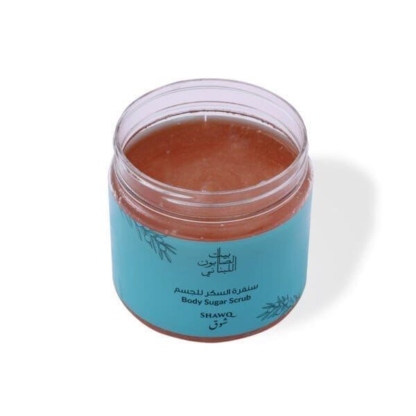 Open shot of naturally luxurious fragrant skincare Shawq Body Sugar Scrub by House of Soap