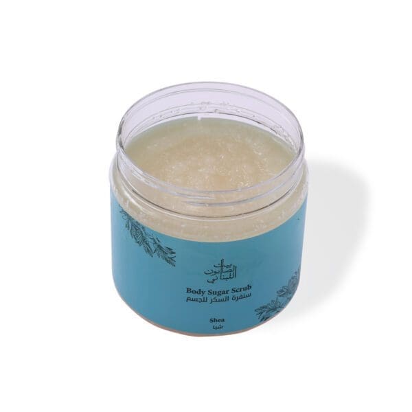 Open shot of naturally luxurious fragrant skincare Shea Body Sugar Scrub by House of Soap