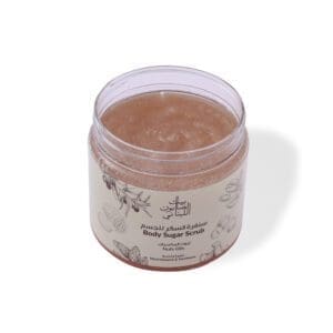 Open shot of naturally luxurious fragrant skincare Nut Oils Body Sugar Scrub by House of Soap