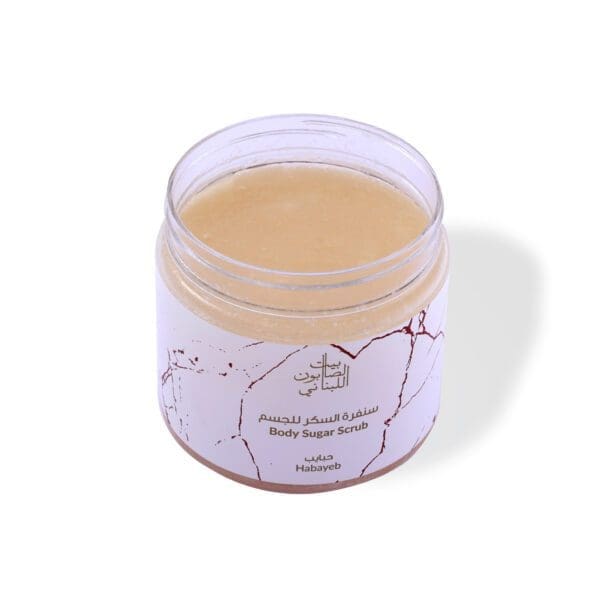 Open shot of naturally luxurious fragrant skincare Habayeb Body Sugar Scrub by House of Soap