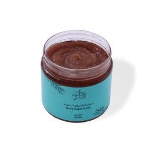 Open shot of naturally luxurious fragrant skincare Vanilla Body Sugar Scrub by House of Soap