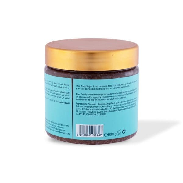 Back shot of naturally luxurious fragrant skincare Vanilla Body Sugar Scrub by House of Soap