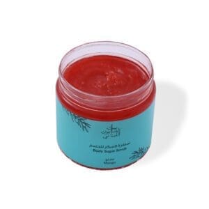 Open shot of naturally luxurious fragrant skincare Mango Body Sugar Scrub by House of Soap