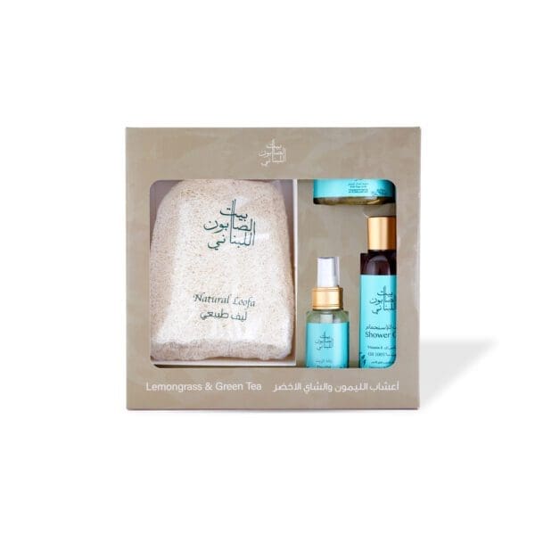 Front shot of naturally luxurious fragrant skincare Lemongrass & Green Tea Bath Kit